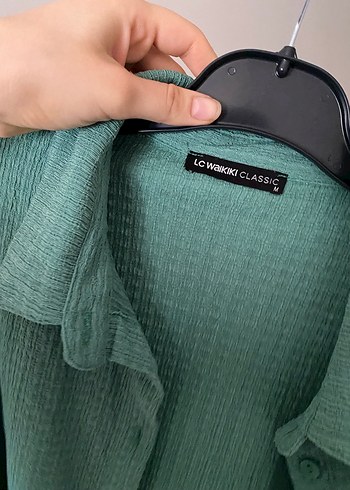 Uzun Kollu Turkuaz Keten Gömlek - Görsel 3