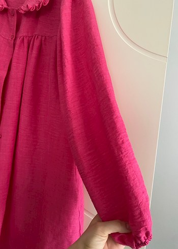 Uzun Kollu Pembe Hamile Keten Bluz - Görsel 2