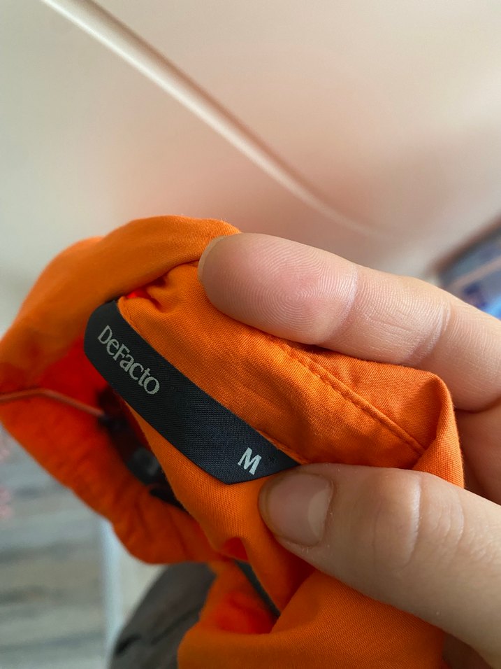 Düğmeli Turuncu Keten Kadın Gömlek - Görsel 2