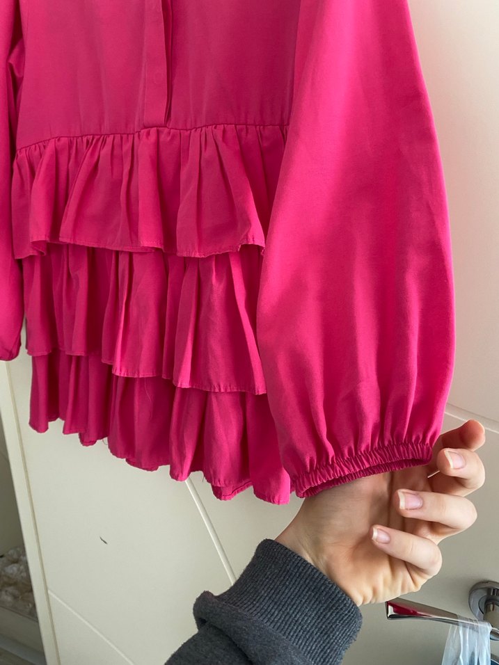 Pembe Fırfırlı Uzun Kollu Mini Tunik - Görsel 2