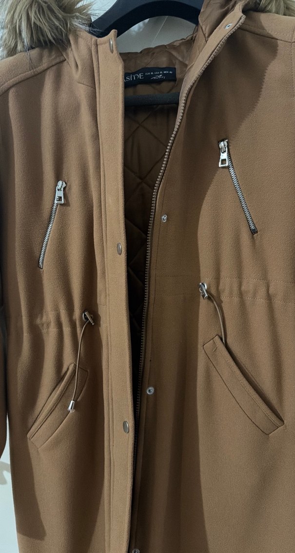 Kürk Detaylı Midi Bej Kadın Mont - Görsel 3