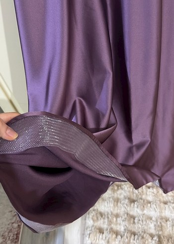 Mor Uzun Kollu İşlemeli Abiye Elbise - Görsel 4