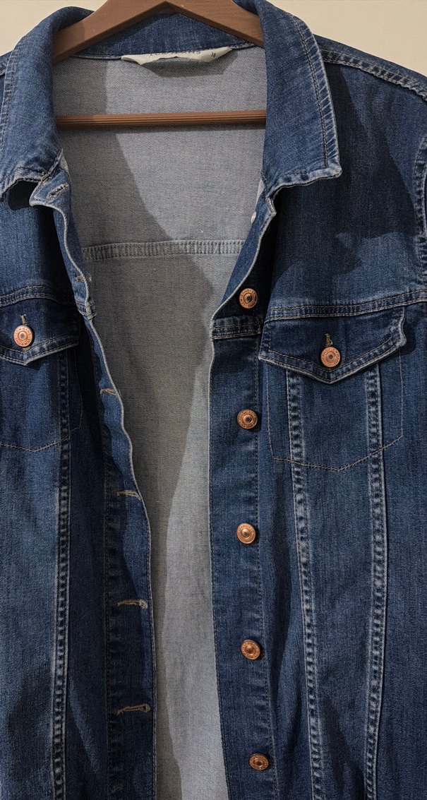 Kadın Mavi Düğmeli Normal Boy Denim Ceket - Görsel 2