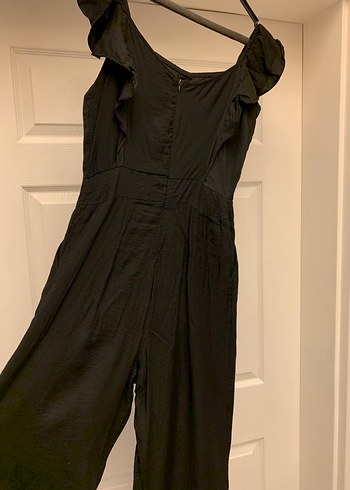 Düğmeli Siyah Kadın Uzun Keten Tulum - Görsel 5