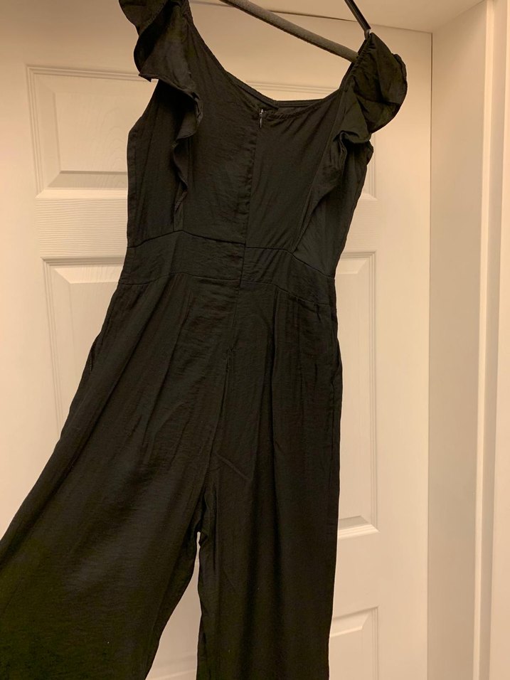 Düğmeli Siyah Kadın Uzun Keten Tulum - Görsel 5