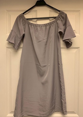 Gri Midi Kayık Yaka Kadın Elbise - Görsel 4