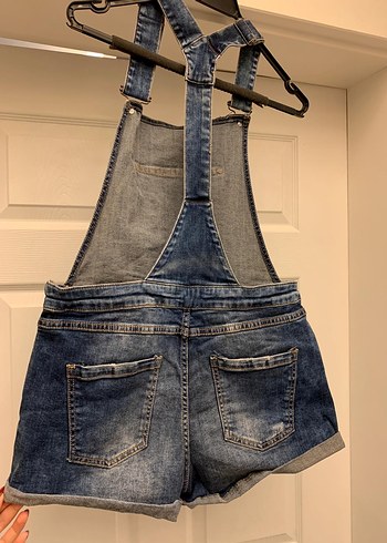 Kadın Mavi Nakışlı Kısa Kot Salopet - Görsel 3