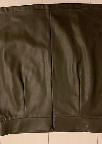 Deri Haki Yeşili Mini Kadın Deri Küçük Yırtmaçlı etek - Görsel 5