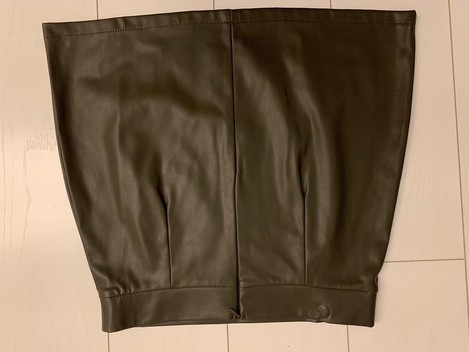 Deri Haki Yeşili Mini Kadın Deri Küçük Yırtmaçlı etek - Görsel 5