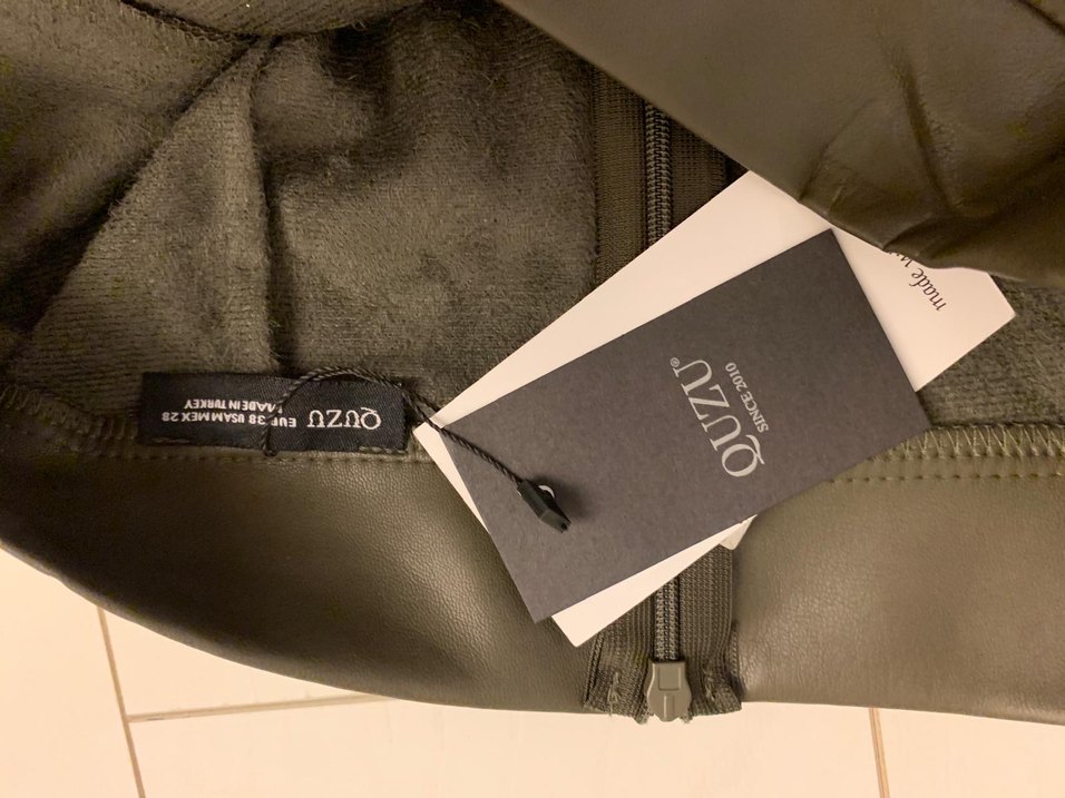 Deri Haki Yeşili Mini Kadın Deri Küçük Yırtmaçlı etek - Görsel 2