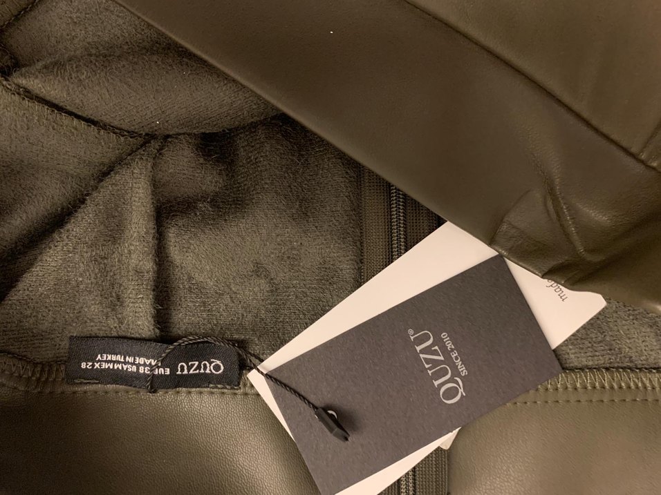 Deri Haki Yeşili Mini Kadın Deri Küçük Yırtmaçlı etek - Görsel 3