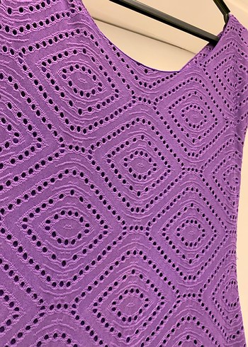 Kadın Mor V Yaka Uzun Triko Elbise - Görsel 2