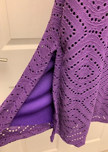 Kadın Mor V Yaka Uzun Triko Elbise - Görsel 4