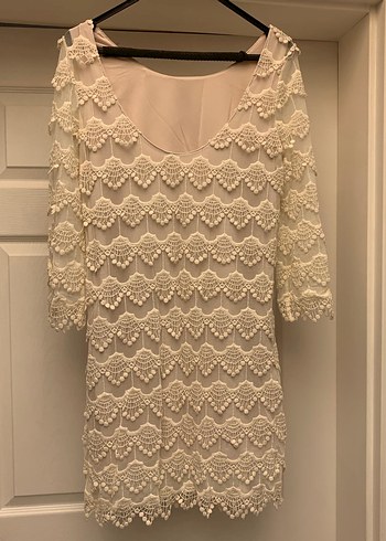 Uzun Kollu Dantel Detaylı Midi Triko Elbise - Görsel 4