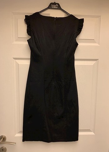 Siyah Drapeli kare Yakalı Midi Elbise - Görsel 3