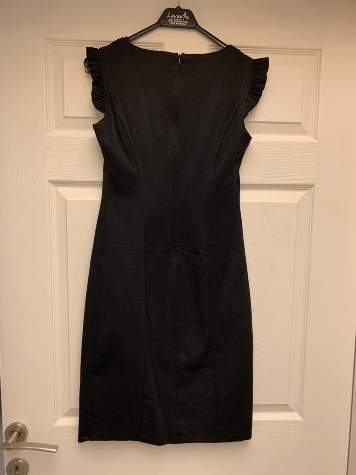 Siyah Drapeli kare Yakalı Midi Elbise - Görsel 3