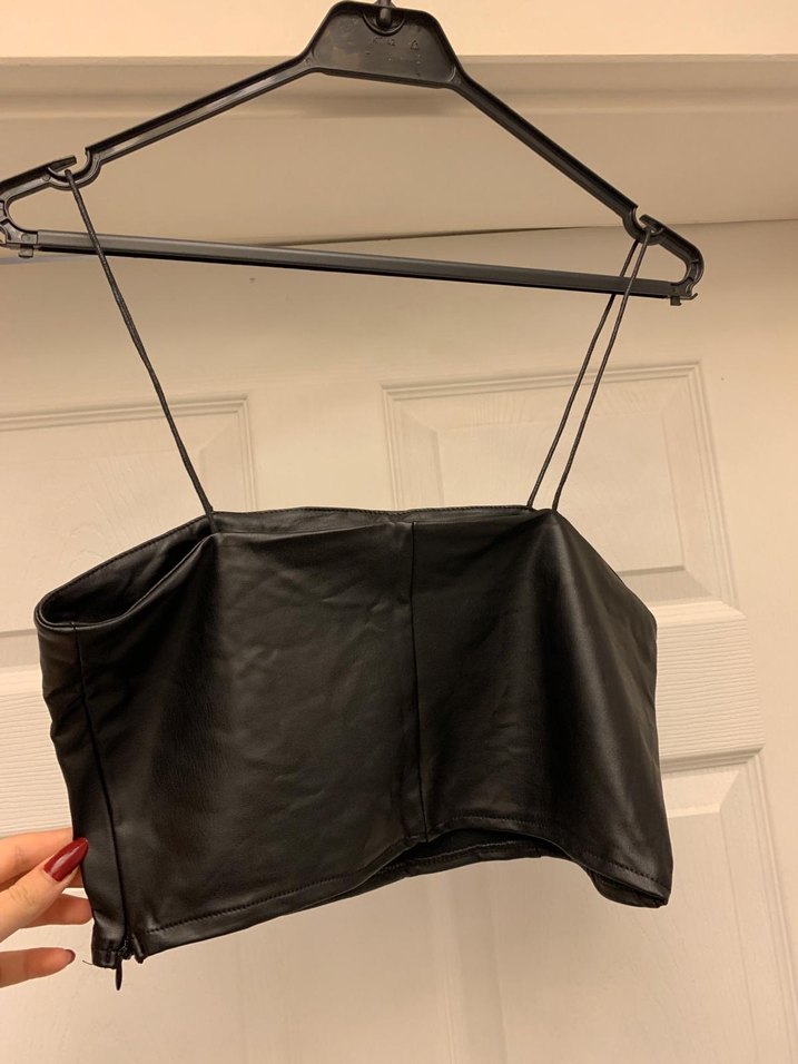 Siyah Deri Straplez Bustiyer - Görsel 4