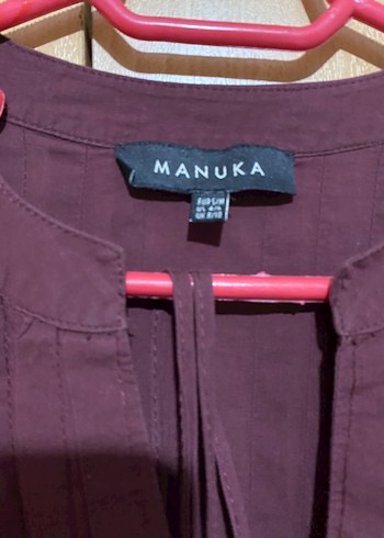 m Beden Manuka Bordo V Yaka Düğmeli Kadın Keten Gömlek