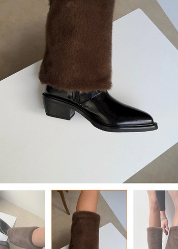 Kahverengi Kürklü Diz Boyu Deri Çizme - Görsel 3