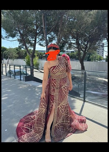 Bordo Drapeli Uzun kına elbisesi - Görsel 3