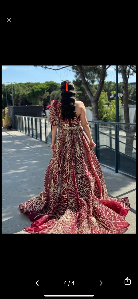 Bordo Drapeli Uzun kına elbisesi - Görsel 4