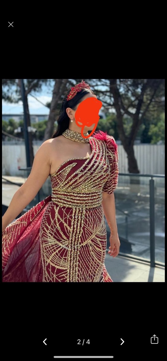 Bordo Drapeli Uzun kına elbisesi - Görsel 2