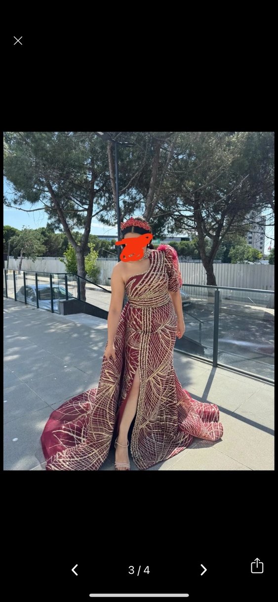 Bordo Drapeli Uzun kına elbisesi - Görsel 3