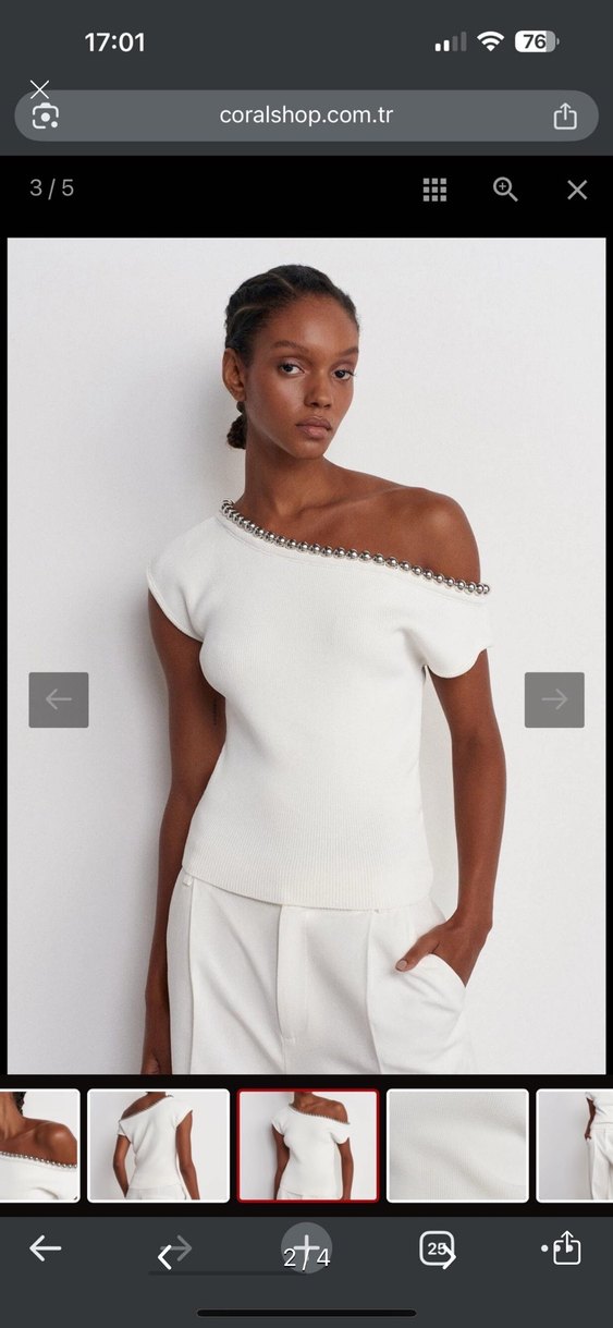 Beyaz Mini Boncuklu Kadın Kolye bluz - Görsel 2