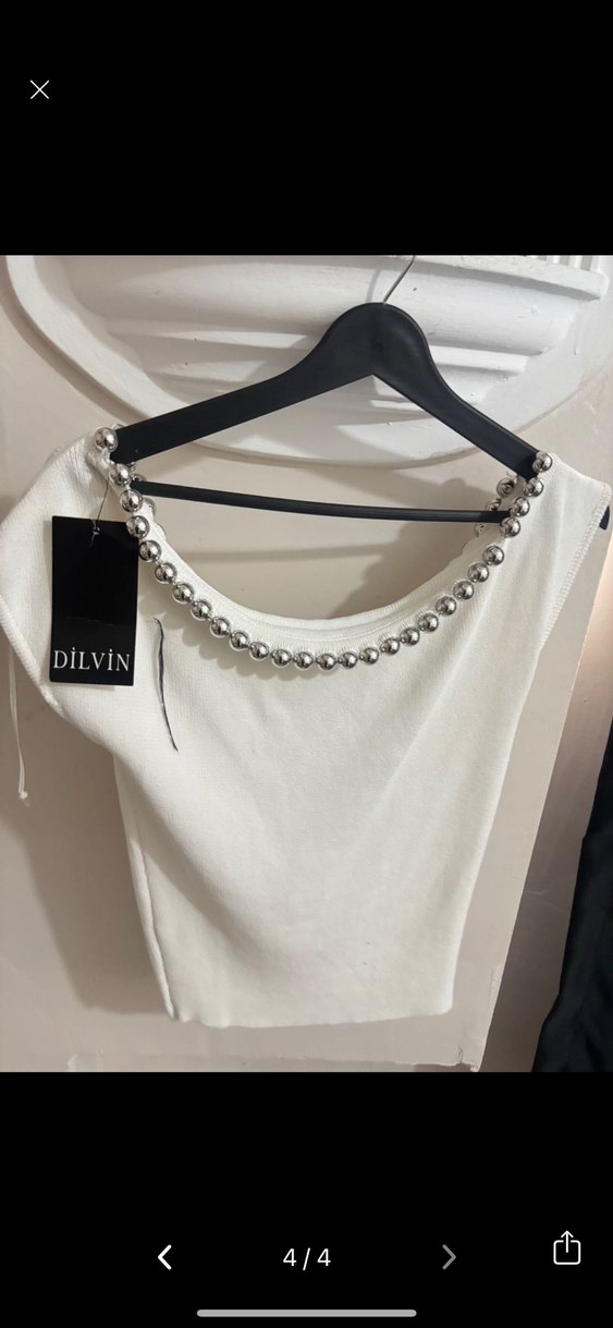 Beyaz Mini Boncuklu Kadın Kolye bluz - Görsel 3