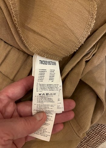 40 Beden Kadın Bej Keten Kemerli Bol Kesim Pantolon