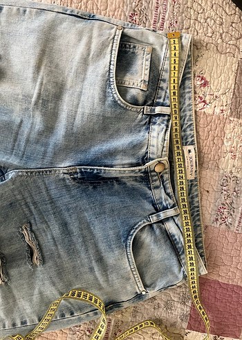 40 Beden Gevşek Kesim Midi Yırtık Mavi Kot Pantolon