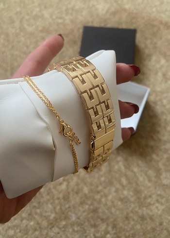 Altın renkli  Kadın Saat bileklik seti - Görsel 3