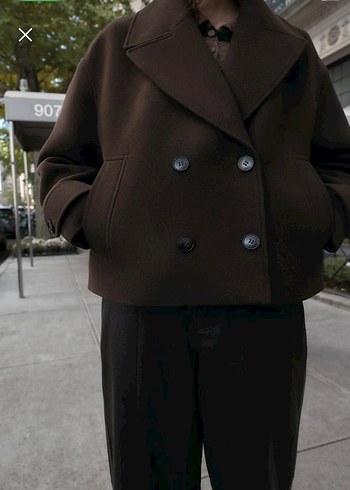 Düğmeli Kahverengi kısa kaban - Görsel 2