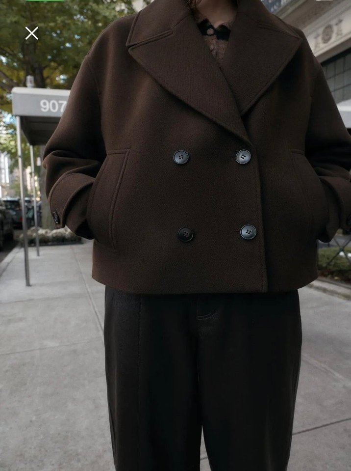 Düğmeli Kahverengi kısa kaban - Görsel 2