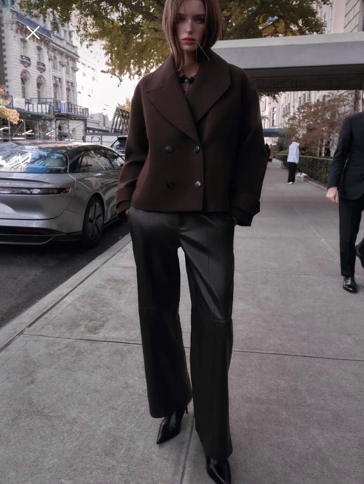 Düğmeli Kahverengi kısa kaban - Görsel 3