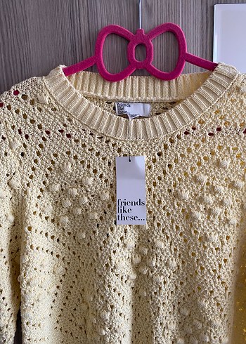 Sarı Örgü Kısa Kollu Kadın Kazak - Görsel 2