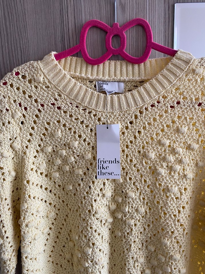 Sarı Örgü Kısa Kollu Kadın Kazak - Görsel 2