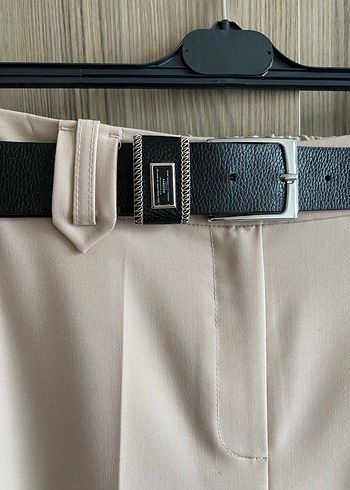 Bej palazzo Kadın Kumaş Pantolon - Görsel 4