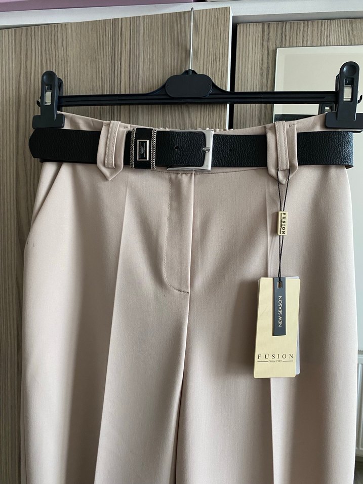 Bej palazzo Kadın Kumaş Pantolon - Görsel 2