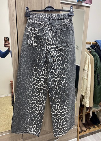 Gri Leopar Desenli Bol Kesim Kadın Pantolon - Görsel 6