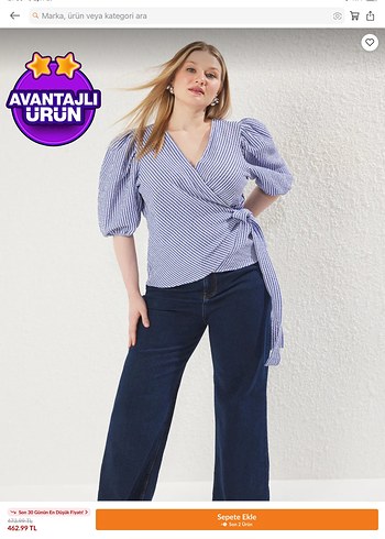 Kadın Mavi Çizgili V Yaka Bluz