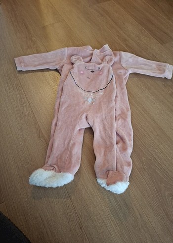Pembe Peluş Detaylı Bebek Kız Tulumu