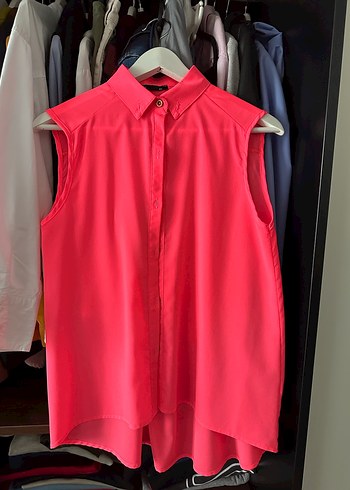 Pembe Düğmeli Kolsuz Salaş Gömlek - Görsel 6