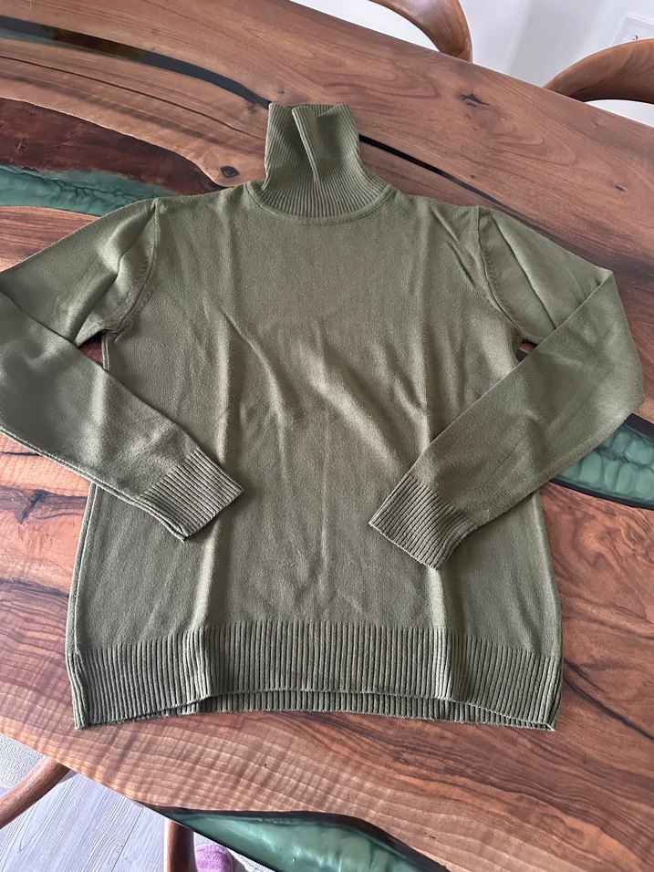 Kadın Haki Boğazlı Uzun Kollu Triko - Görsel 2