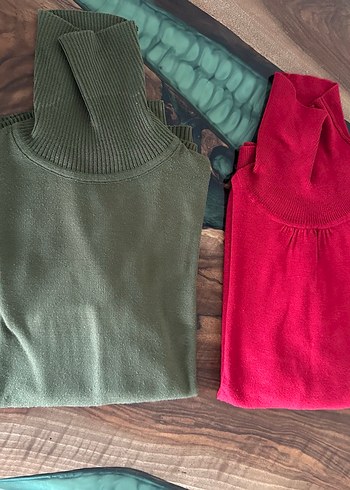 Kırmızı Kadın Boğazlı Triko Kazak - Görsel 7