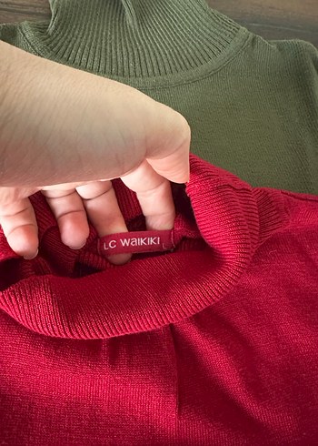 Kırmızı Kadın Boğazlı Triko Kazak - Görsel 3