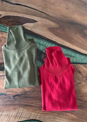 Kırmızı Kadın Boğazlı Triko Kazak - Görsel 5