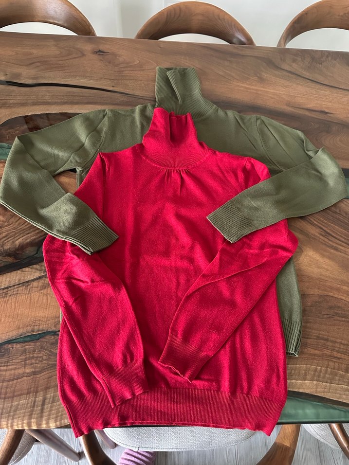 Kırmızı Kadın Boğazlı Triko Kazak - Görsel 4