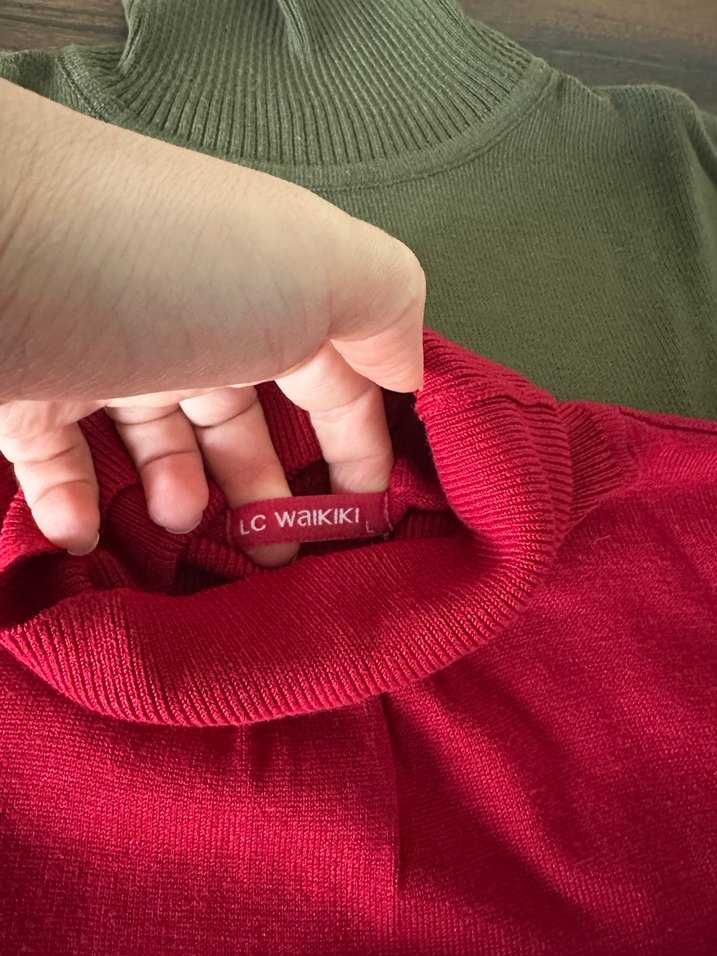 Kırmızı Kadın Boğazlı Triko Kazak - Görsel 3