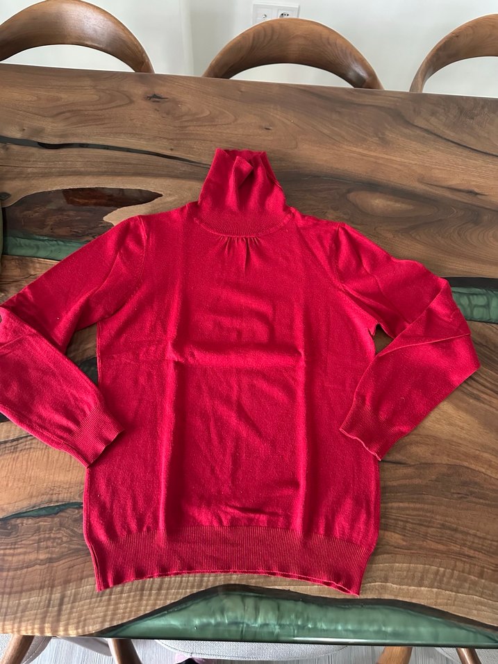 Kırmızı Kadın Boğazlı Triko Kazak - Görsel 2